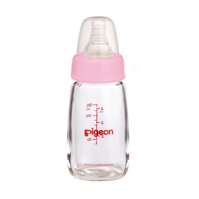 Biberón Para Recién Nacido 120 ML de Vidriio Anticólicos/ Antigases de Pigeon Color Rosado