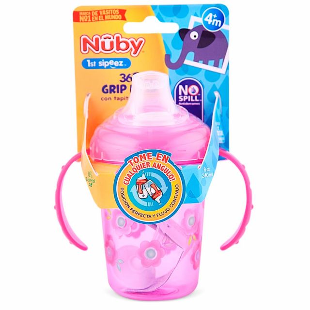 Vaso de Transición de Tritan Cuberta Pp 240ml Para 4m+ Rosado Nuby