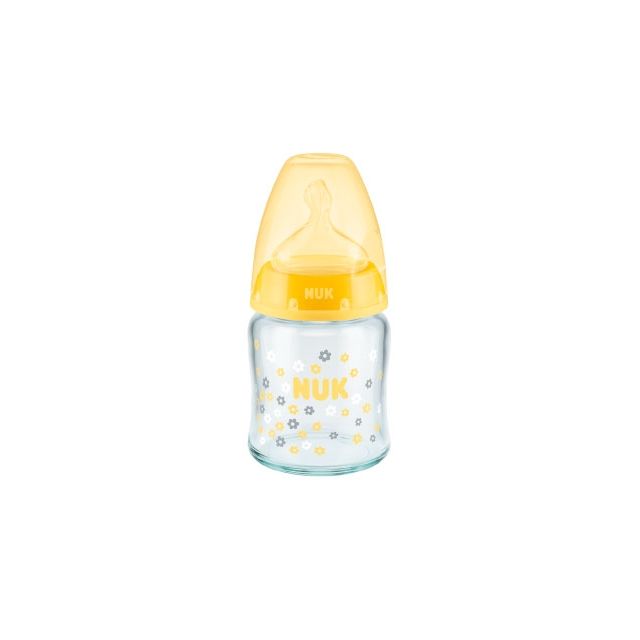 Biberon de Vidrio para Recién Nacidos First Choice 4oz/120ml Amarillo Flores Nuk