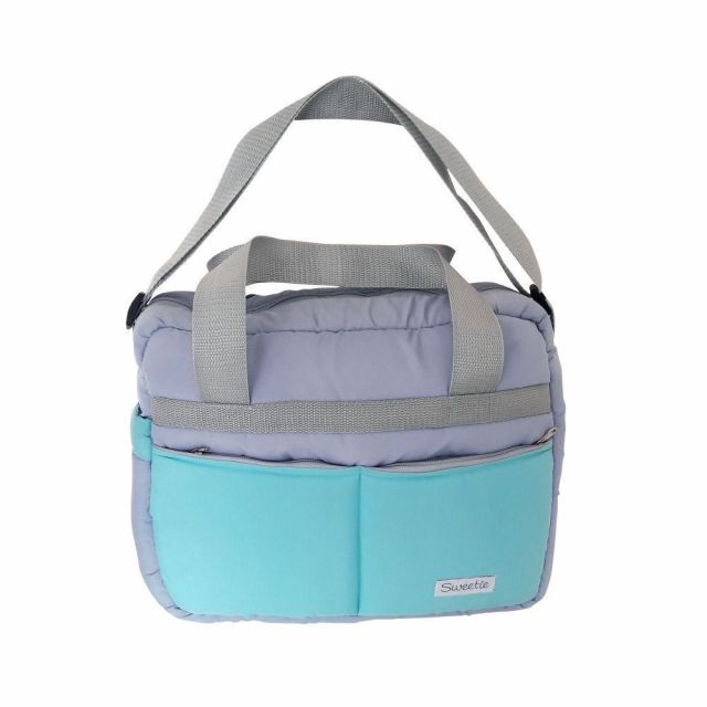 Bolso Pañalero Gris con Celeste- Sweetie