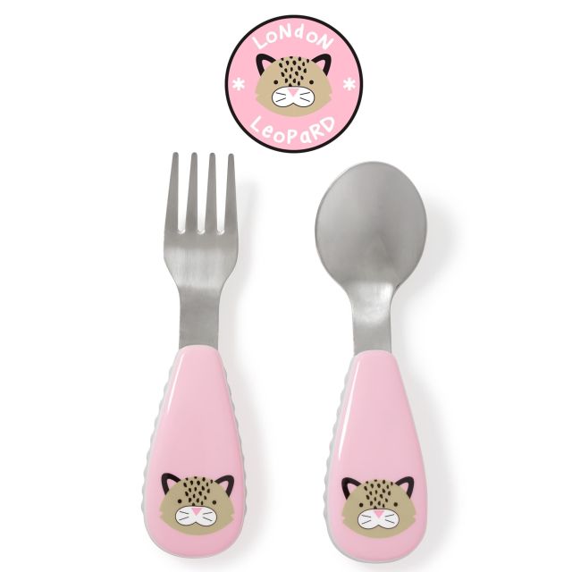 Skip Hop - Set Cuchara Y Tenedor Zoo Leopardo