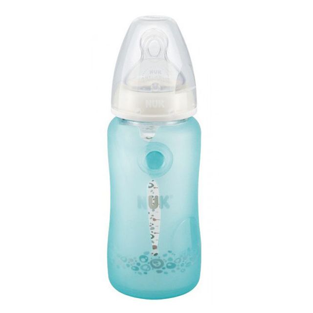 NUK - Funda Protector de Silicona para Biberón de Vidrio 240ml Celeste