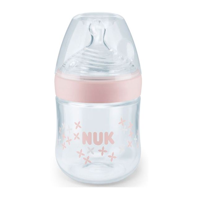 NUK- Biberon Nature Sense PP 0-6m 150 ml/ 5oz Rosa Flor