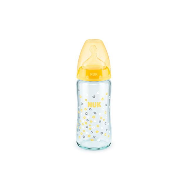 NUK- Biberon de Vidrio FC+ 240ML/8oz M Amarillo Flores