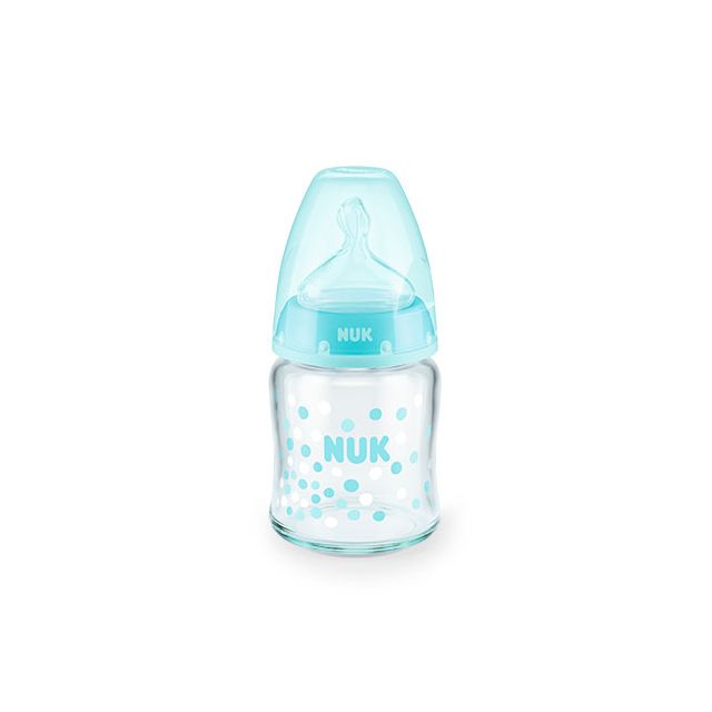 NUK- Biberon de Vidrio FC+ 120ML/4oz M Turqueza Bolitas