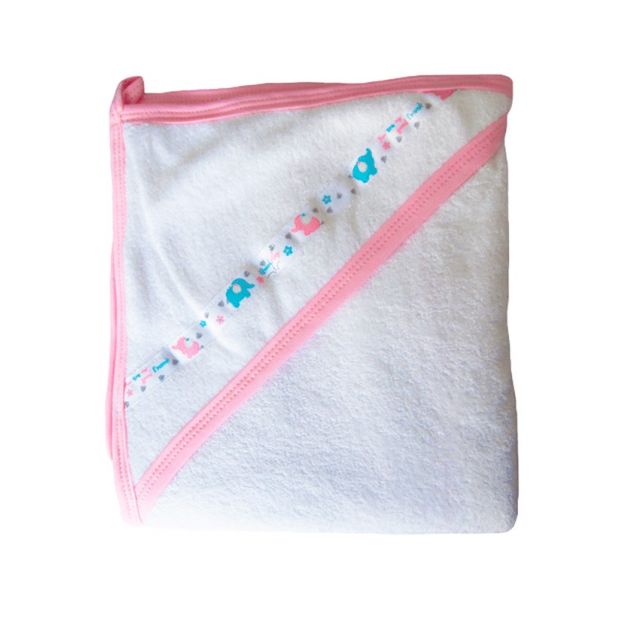 Toalla de Felpa Bebé con Ribete y Capucha Rosada Elefante - Sweetie