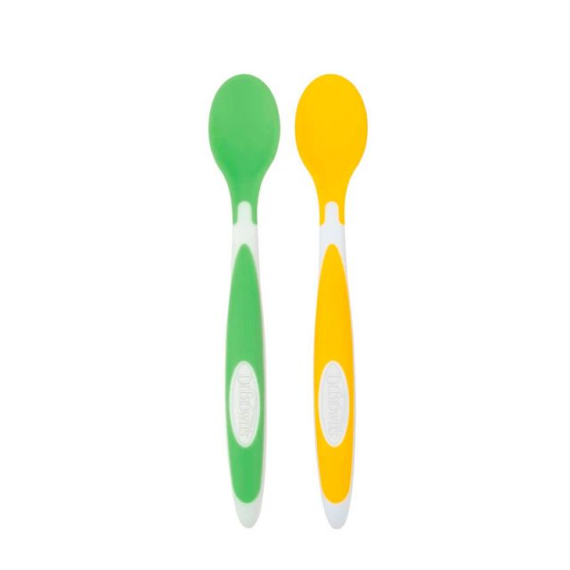 Pack de 2 Cucharas de Silicona para Bebé Suaves Amarillo y Verde Dr. Brown´s