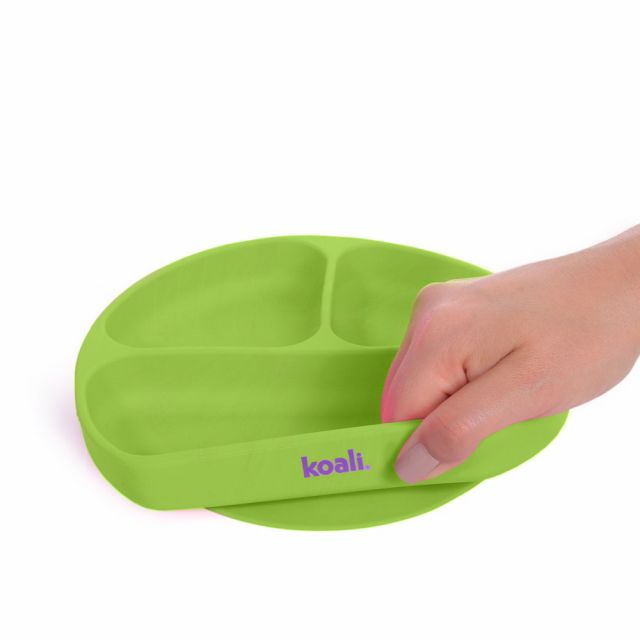 Plato de Silicona para Bebés con Divisiones y Ventosa Verde Koali