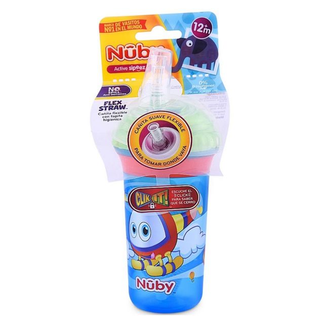 Vaso para Bebé Click c/tapa 270ml Azul 12m+ Nuby