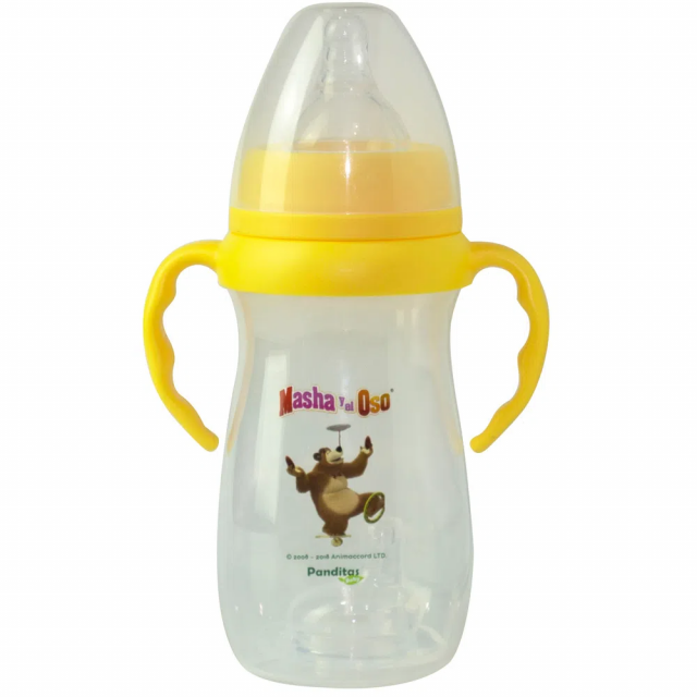 Biberón Boca Ancha doble tetina 10oz Masha y el Oso Amarillo
