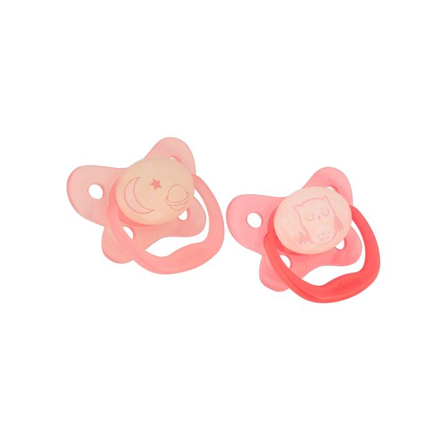 Set x2 Chupones PreVent 6-12m Brilla Oscuridad Rosa Búho - Dr. Browns