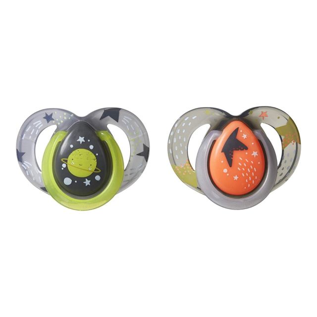 Pack 2 Chupones para Bebé Night Time 6-18m Universo Verde / Naranaja Tommee Tippee