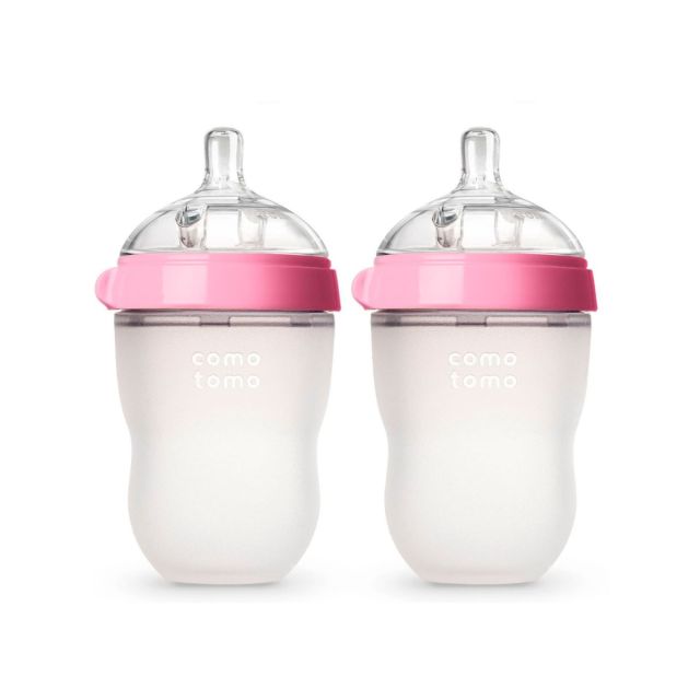 Comotomo - Set de 2 Biberones de Silicona 250ml / 8oz Rosado
