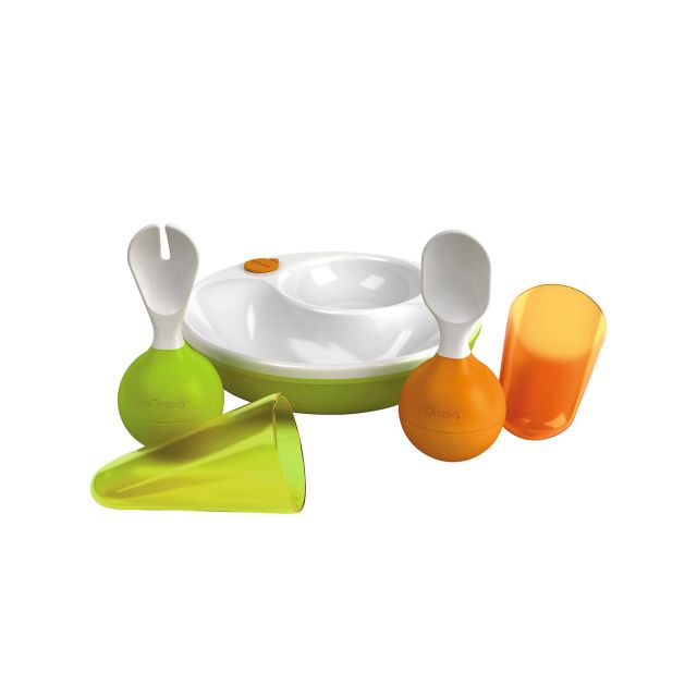Set de Platos Térmicos para Bebés con Cubiertos Verde Momma