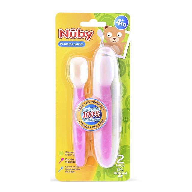 Nuby Cucharita Silicon Con Cajita Rosado