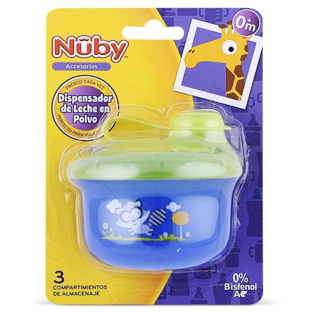 Recipiente Dispensador de Leche en Polvo 3 Compartimentos Azul Nuby