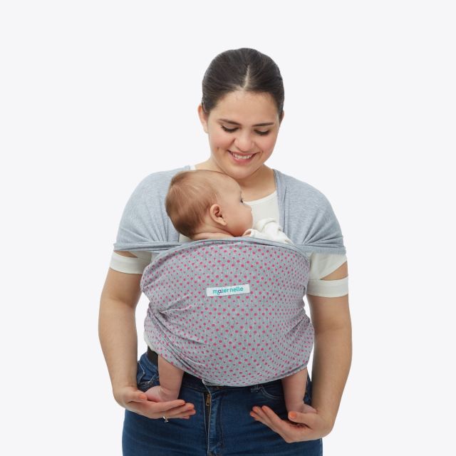 Maternelle - Fular Ergonómico Gris Melange Puntos Fresa