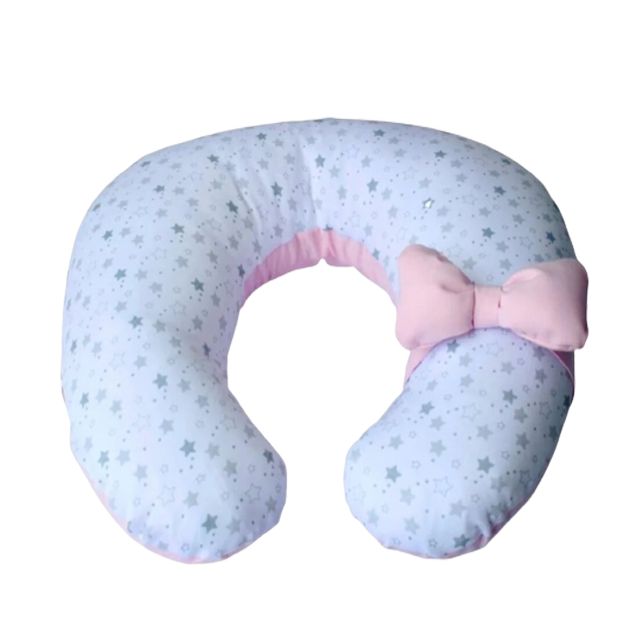 Almohada Cojín 5 en 1 Rosado Estrellas Gris para Lactantes - Maternelle