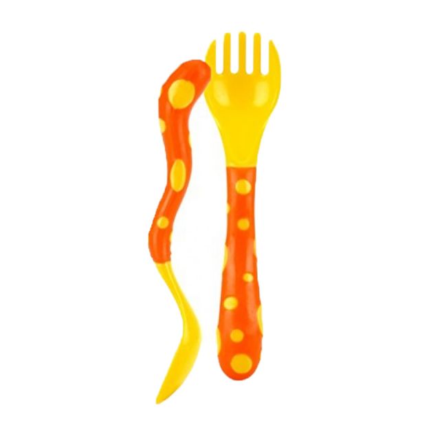 Tenedor y Cuchara para Bebé Naranja con Amarillo Nuby