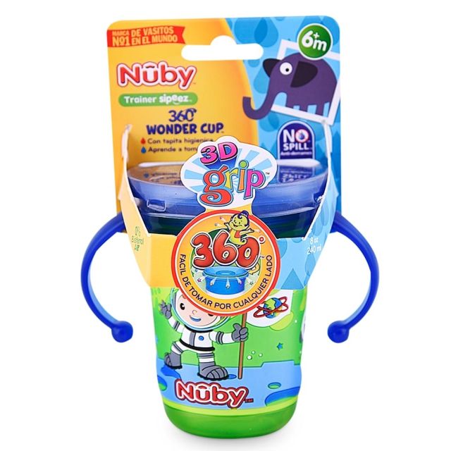 Vaso de Transición Impreso 3D c/agarrador 240ml Para 6m+ Verde Azul Nuby