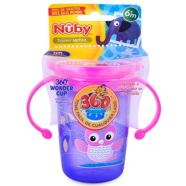 Vaso de Transición 360º c/tapa Pp Con Asas 240ml Para 6m+ Morado Nuby
