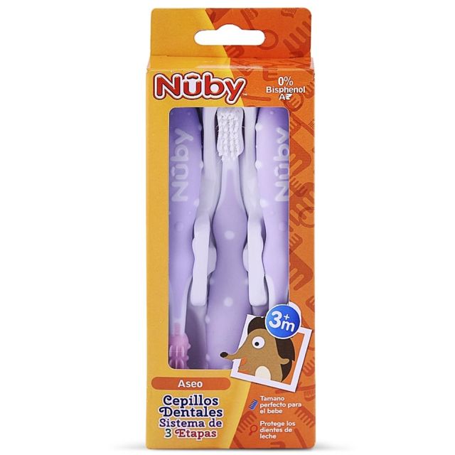 Set Cepillo Dental x3 Unid. Morado Para 3m+ - Nuby 