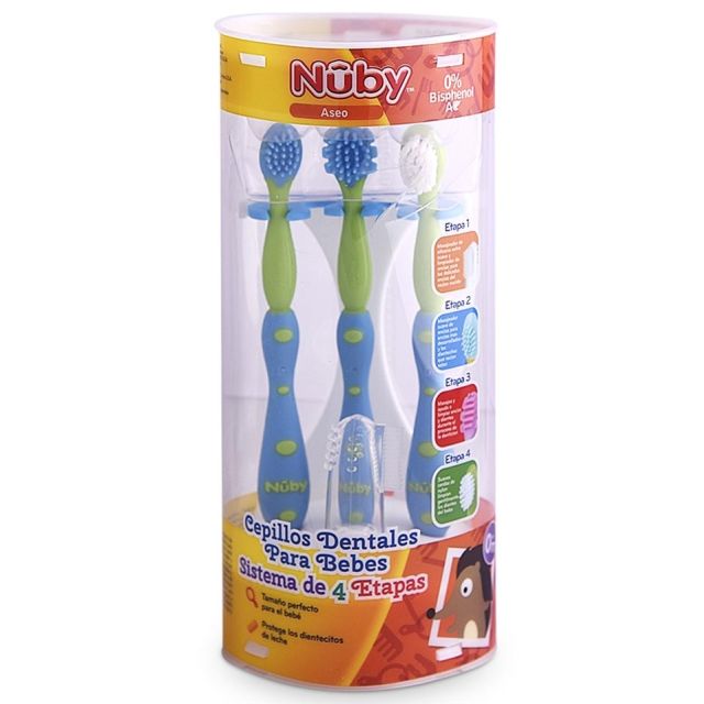 Set De Cepillos De Dientes Sistema 4 Etapas Celeste - Nuby