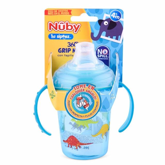 Vaso de Transición de Tritan Cuberta Pp 240ml Para 4m+ Turquesa Nuby