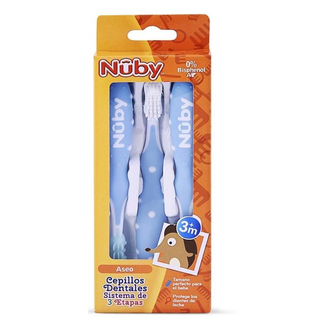 Set Cepillo Dental x3 Unid. Celeste Para 3m+ - Nuby