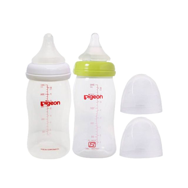 Pack x2 Biberón Boca Ancha 240ml / 8oz. Verde/Blanco - Pigeon