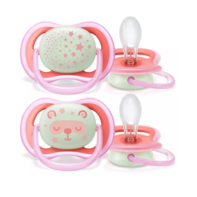 Philips Avent - SCF376/22 Chupón Pack x2 Ultra Air Noche Niña 6-18M