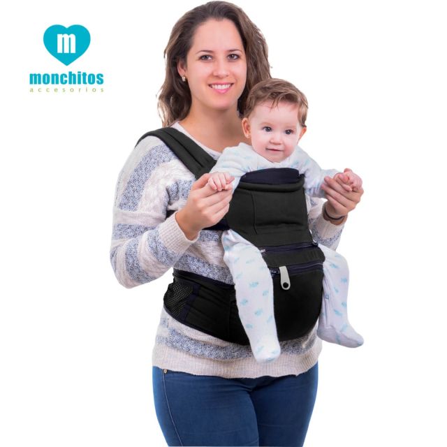 Canguro con Asiento Baby Hip Carrier Negro Sin Diseño - Monchitos
