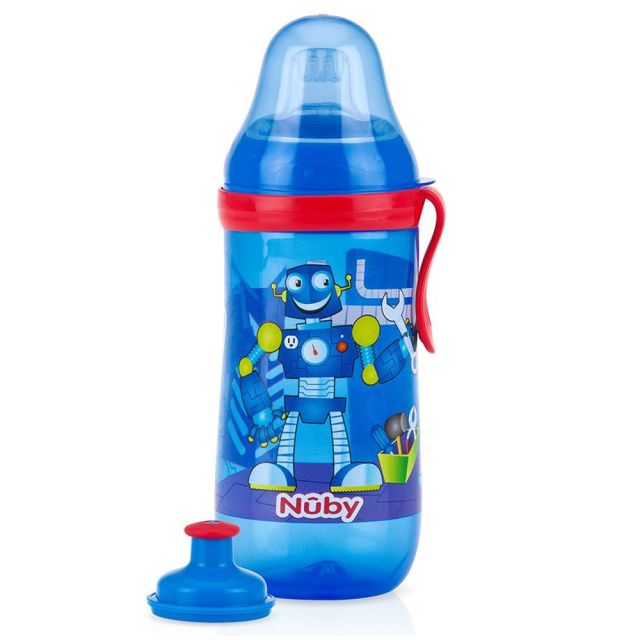 Vaso de Transición Doble Boquilla 360ml Silicona y Sport 6m+ Azul Nuby