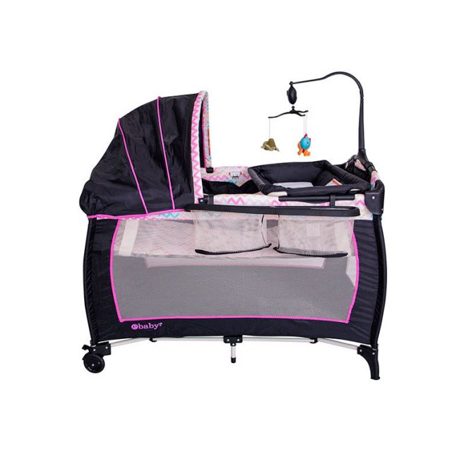 Cuna Corral Mecedora Little Angel Rosado - Ebaby