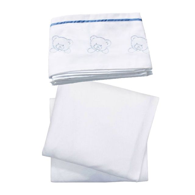 Jgo. Sabanas para Cuna Bordada Celeste 100% Algodón - Maternelle
