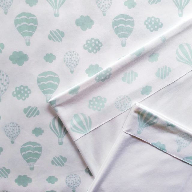 BlauHouse - Sabanas Pack&Play Estampado GLOBOS Y Nubes MENTA