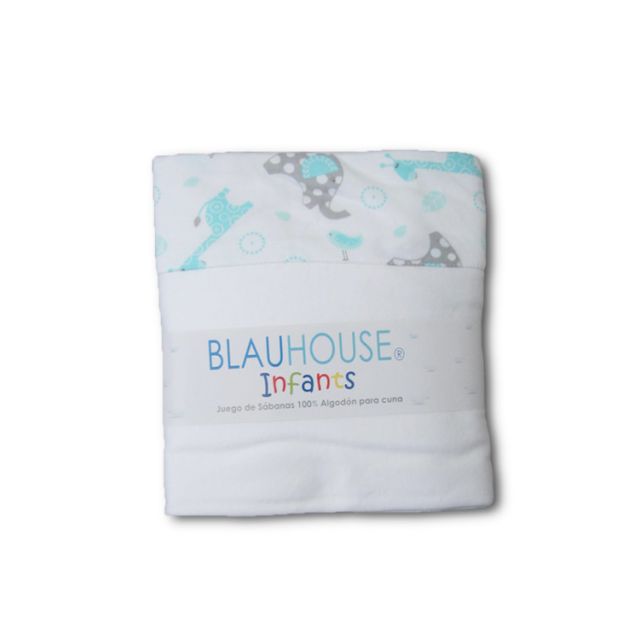 Juego de Sábanas para Cuna Blancas Turquesa Zoo - BLAUHOUSE