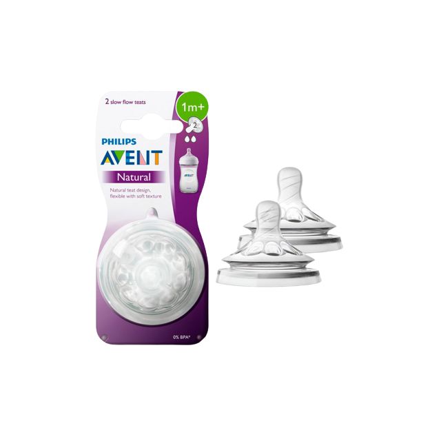 Pack 2 Tetinas para Bebé 1m+ Tetinas Avent Natural 2.0 de Flujo Lento - Philips Avent