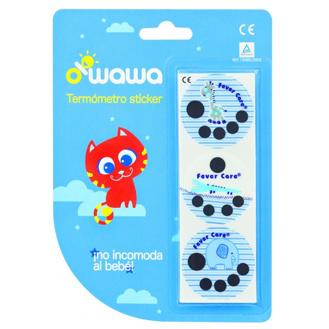 Owawa - Sticker Termómetro Jirafa, Elefante y Cocodrilo Celeste Rayas