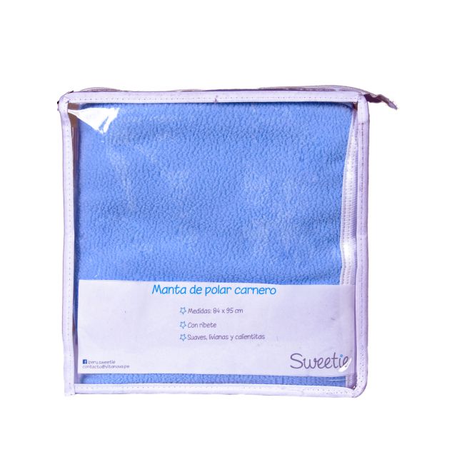 Manta Polar Carnero Ribete 84x95cm Celeste- Sweetie
