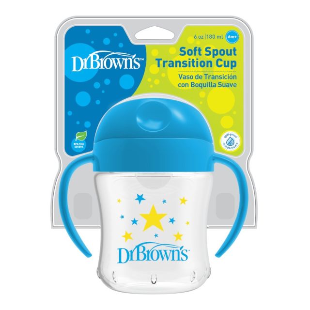 Dr. Brown’s – Vaso de Entrenamiento Bebés 6m+ Boquilla Suave 180ml Celeste