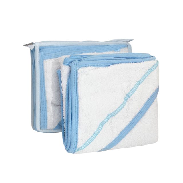 Toalla de Felpa Bebé con Ribete Celeste y Capucha - Sweetie