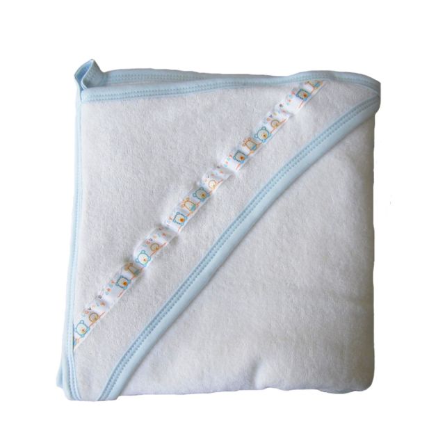 Toalla de Felpa Bebé con Ribete y Capucha Celeste Ositos - Sweetie