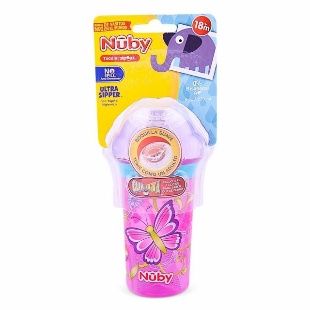 Vaso para Bebé Click c/tapa 270ml Rosado para 18m+ Nuby