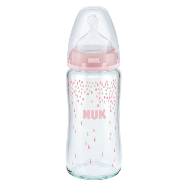 NUK- Biberón de Vidrio para Bebés Fisrt Choice 240ml Gotas