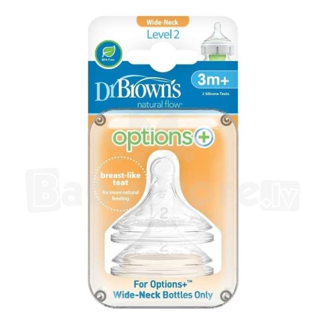Pack 2 Tetinas para Bebé Options B/Ancha 3m+ nivel 2 Tetinas Dr. Brown’s
