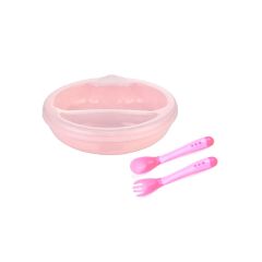 SET PLATO TERMICO + CUBIERTOS DE SILICONA Rosado - BABYFEES
