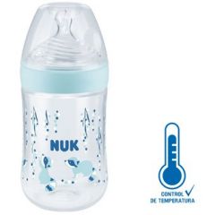 Biberón Anticólico  260ML Anatomico en forma de seno Celeste/Mapache - Nuk   