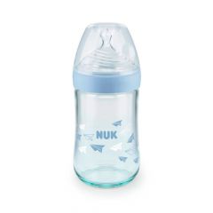 NUK Biberón de Vidrio Nature Sense Aviones Celeste 240ML/8oz   