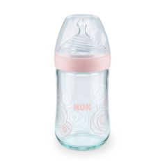 NUK- Biberón de Vidrio Nature Sense Rosa Líneas 0-6M 240ML/8oz